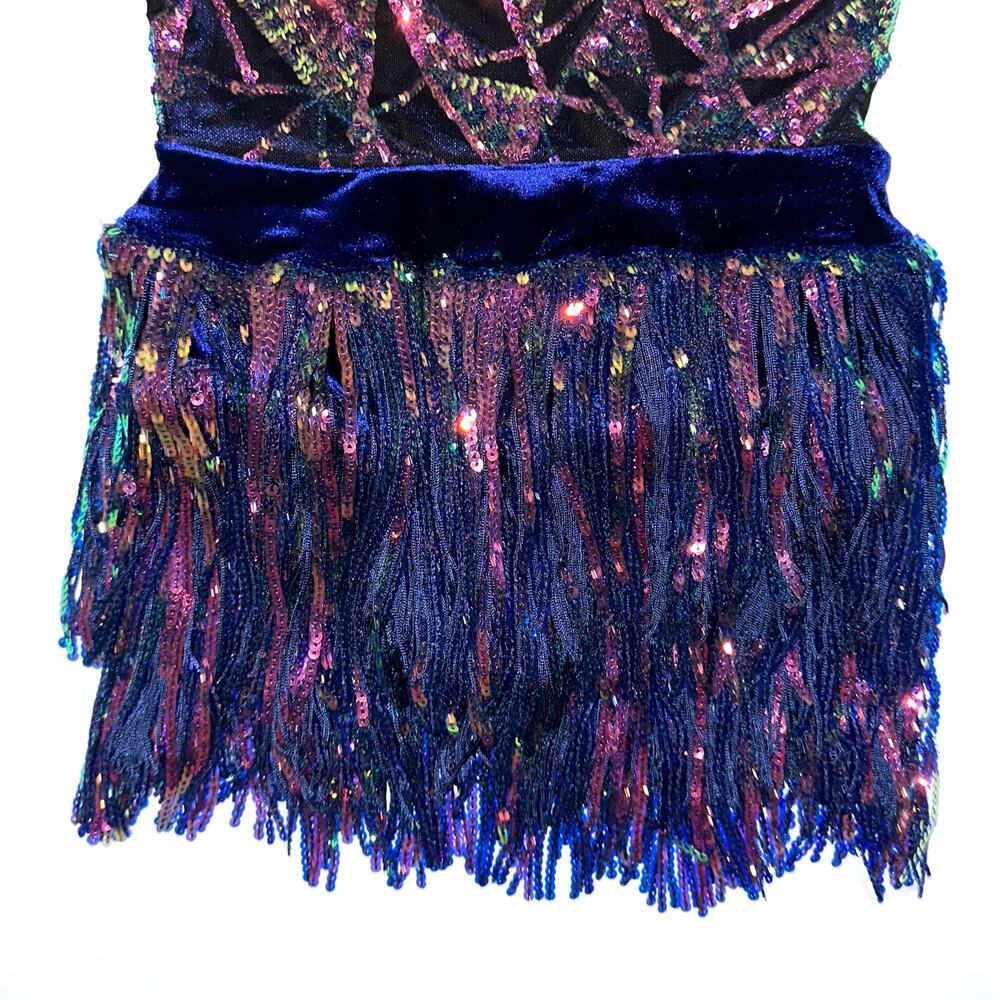 Weissman Showtime Girls ‘Misbehave’ Dance Blue Velvet Sequin Fringe Dress SC - Picture 10 of 16